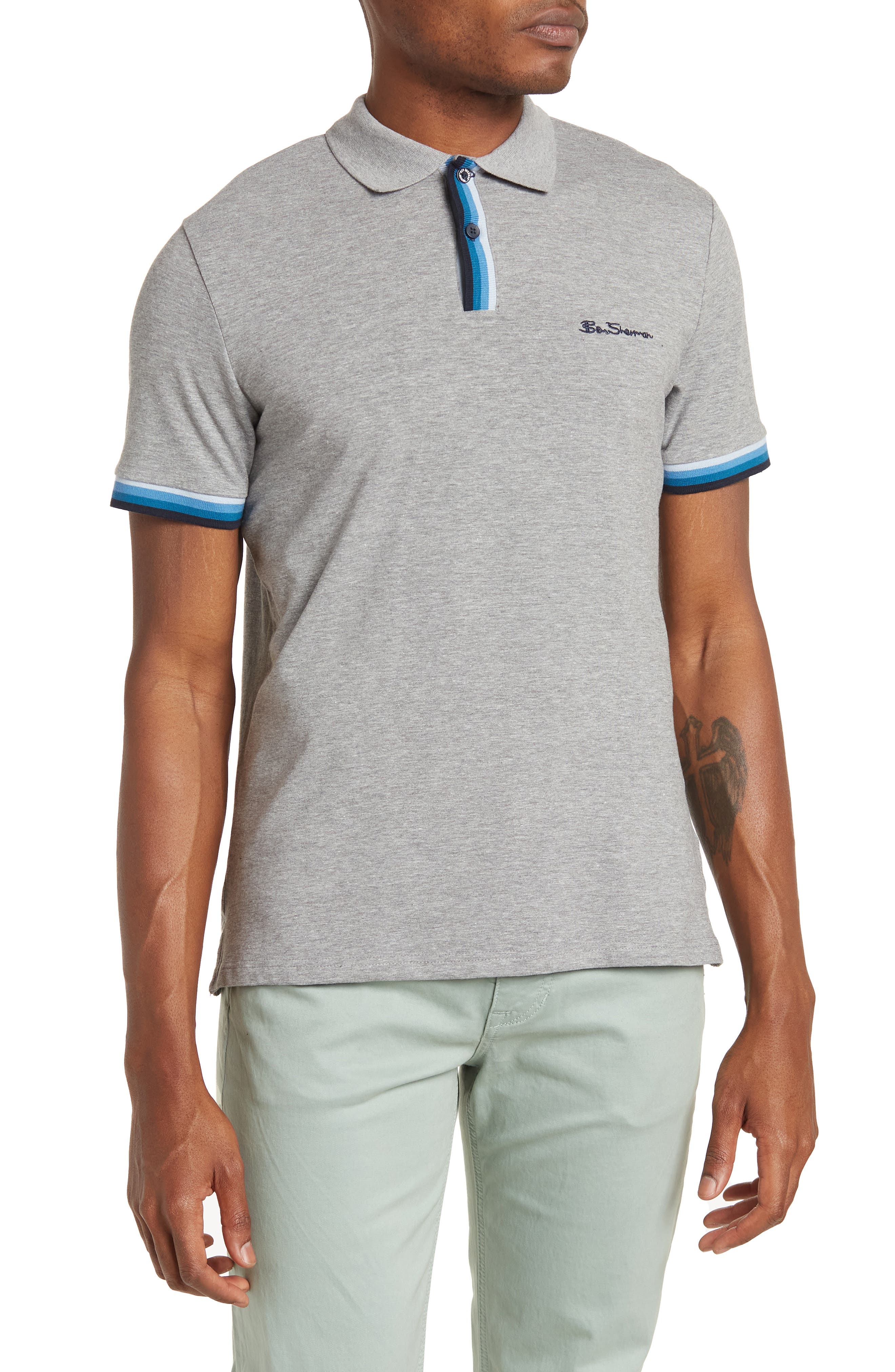 MENS BEN SHERMAN CLASSIC STRIPE PIQUE POLO SHIRT 49992 STONE MENS BEN SHERMAN CLASSIC STRIPE PIQUE POLO SHIRT 49992 STONE